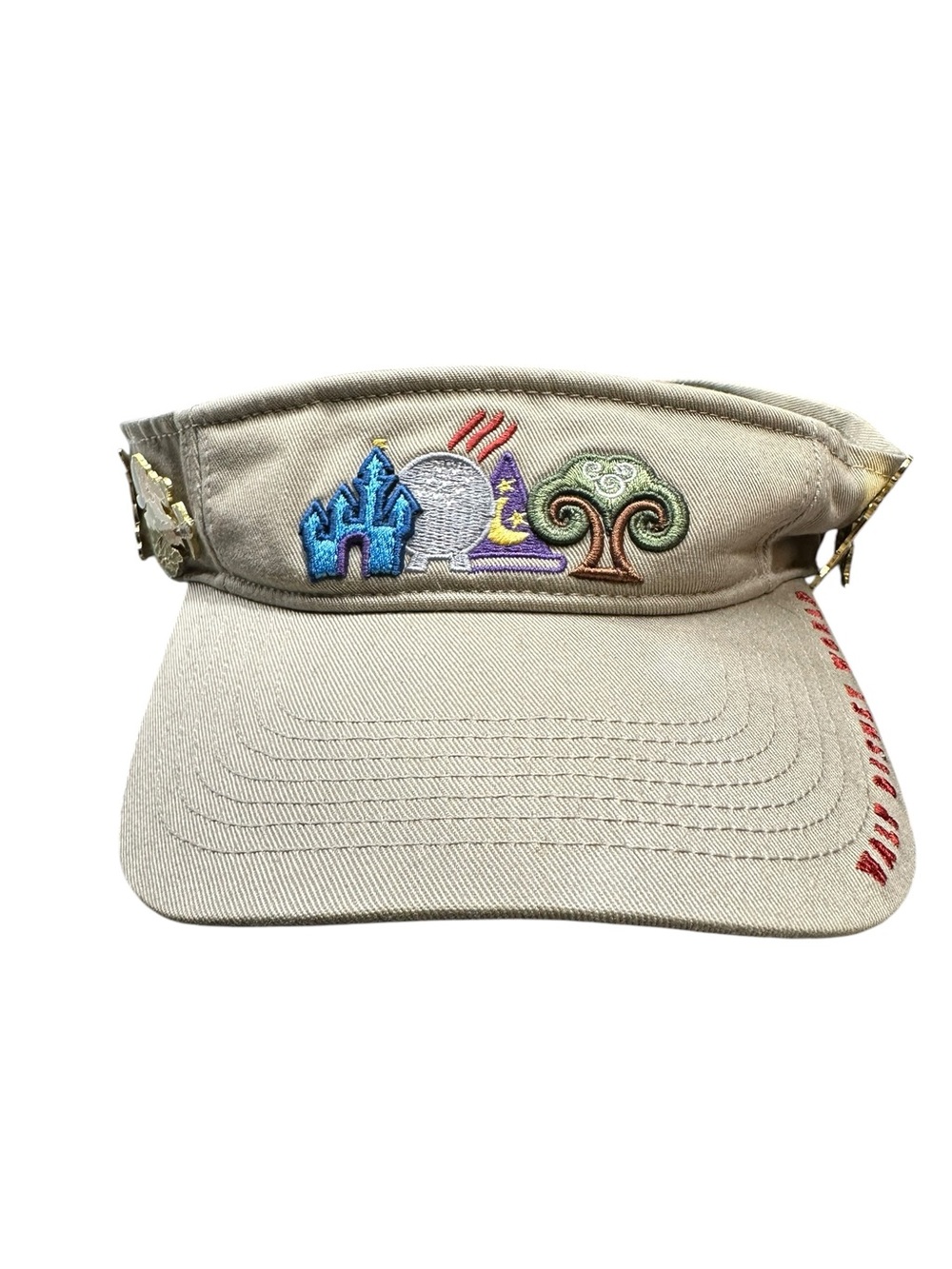 Vintage Walt Disney World Snow White & The 7 Dwarfs Pin Visor Hat Khaki Adult